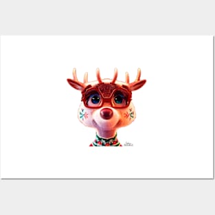 Cute Christmas Reindeer Posters and Art